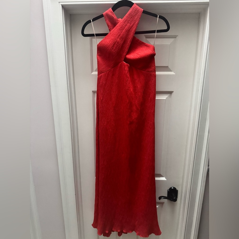$1250 NWT Johanna Ortiz Runway 100% Silk Red Heart Cutout Halter Maxi Dress - Picture 11 of 16